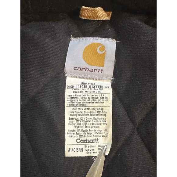 Vintage Carhartt J140 BRN Brown Mens Washed Duck Cotton Active Jacket Medium M C - Picture 11 of 16